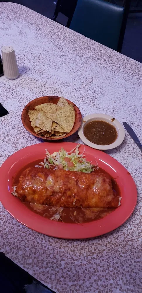 Red Enchiladas with Beans & Rice